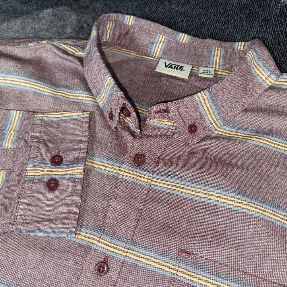 VANS Off The Wall Shirt Size XXL Soft Burgundy Striped Long Sleeve Shirt Pocket
